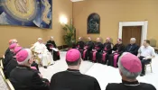 Pope Francis meets with the bishops of the Arabian region on Aug. 28, 2024, at the Vatican.