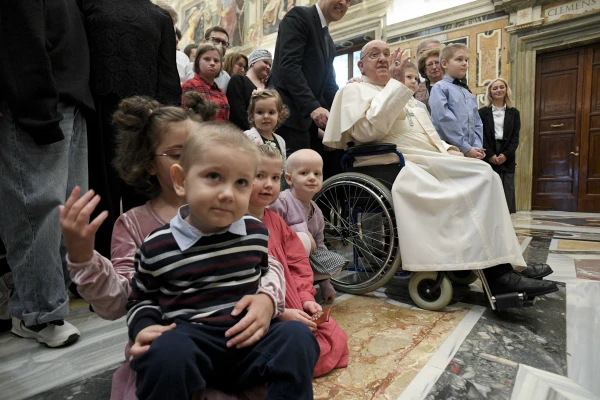 Pope Francis meets with young cancer patients who are on pilgrimage from Poland to Rome during a Jan. 10, 2025, audience at the Vatican. Credit: Vatican Media