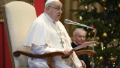 Pope Francis addresses members of the diplomatic corps accredited to the Holy See on Jan. 9, 2025, at the Vatican.