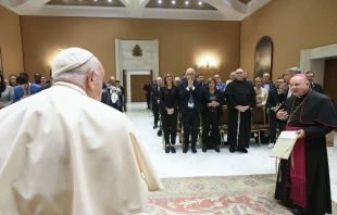 Pope Francis meets with young adults participating in the annual Economy of Francesco gathering on Sept 25, 2024, as the movement for economic change — inspired by the pope and St. Francis of Assisi — launches a permanent foundation. Credit: Vatican Media