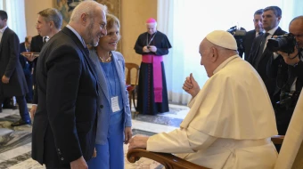 Pope Francis meets with participants of Italy’s Educational Commitment Movement of Catholic Action (MIEAC) national congress on Oct. 31, 2024, at a private audience held in the Vatican.