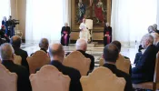 Pope Francis addresses members of the Dicastery for Evangelization, who are meeting in an extraordinary plenary assembly Aug. 29–30, 2024, to discuss the future of the Pontifical Urban University, which educates priests and religious from the Catholic Church’s mission territories.