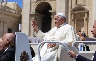 Pope Francis greets pilgrims at his general audience on Wednesday, June 5, 2024, in St. Peter’s Square at the Vatican. Credit: Elizabeth Alva/EWTN