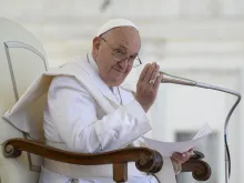 Pope Francis addresses pilgrims gathered in St. Peter’s Square for his general audience on Wednesday, June 12, 2024.