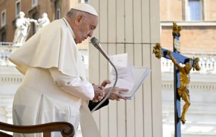 Pope Francis addresses pilgrims gathered in St. Peter’s Square for his Wednesday general audience on April 17, 2024, at the Vatican. Credit: Vatican Media