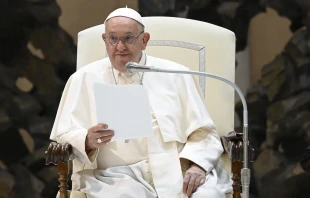 Pope Francis addresses pilgrims gathered in the Paul VI Audience Hall at the Vatican during his Wednesday general audience on Aug. 7, 2024. Credit: Vatican Media