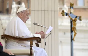 Pope Francis addresses the faithful gathered in St. Peter’s Square for his Wednesday general audience on May 15, 2024, at the Vatican. Credit: Vatican Media