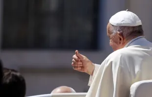 Pope Francis gives a thumbs up to those gathered at his general audience on Wednesday, June 5, 2024, in St. Peter’s Square at the Vatican. Credit: Elizabeth Alva/EWTN