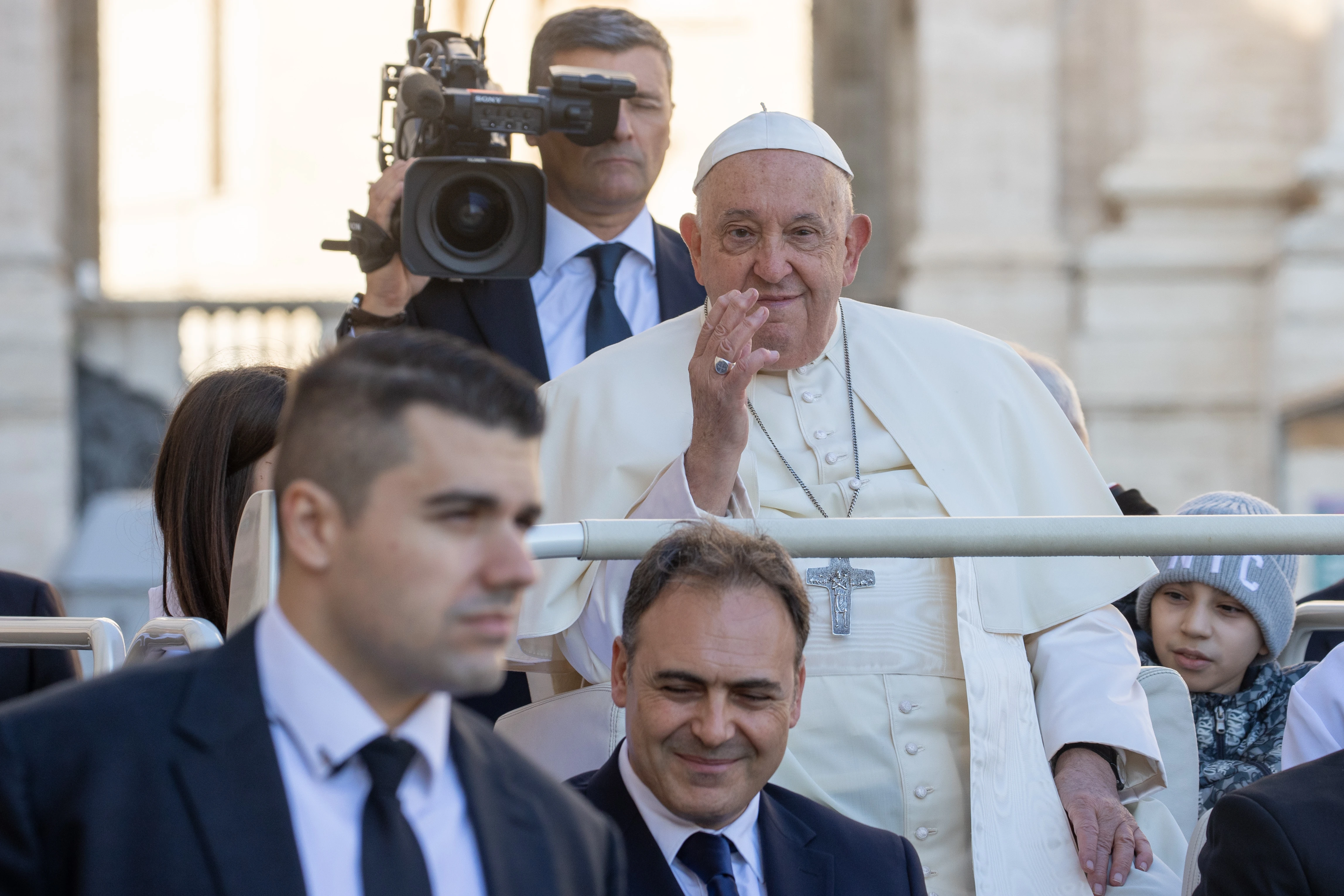 Pope Francis waves to pilgrims as he enters St. Peter’s Square at the Vatican for his Wednesday general audience on Oct. 30, 2024.?w=200&h=150