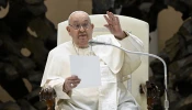 Pope Francis waves to pilgrims gathered for his general audience on Wednesday, Jan. 8, 2025, in Paul VI Hall at the Vatican.