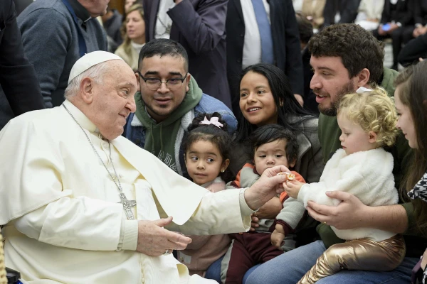 Pope Francis greets pilgrims gathered in the Paul VI Audience Hall for his Wednesday general audience on Jan. 15, 2025, at the Vatican. Credit: Vatican Media