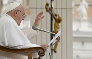 Pope Francis gives a blessing to pilgrims gathered in St. Peter’s Square during his general audience on Wednesday, June 19, 2024. Credit: Vatican Media