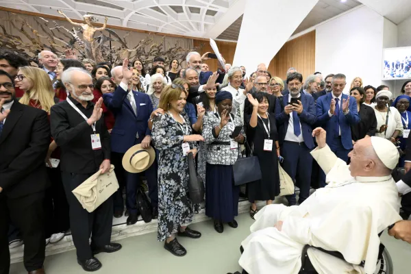 Pope Francis greets pilgrims at his Wednesday general audience on Aug. 7, 2024. Credit: Vatican Media