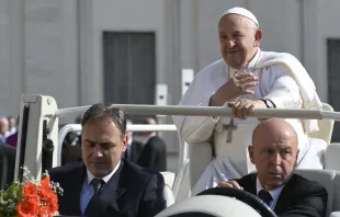 Pope Francis greets pilgrims as he arrives at his general audience on Wednesday, May 29,  2024, in St. Peter’s Square at the Vatican. Credit: Vatican Media