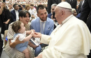 Pope Francis greets pilgrims at his Wednesday general audience on Aug. 7, 2024. Credit: Vatican Media