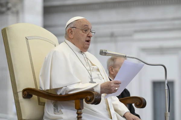 Pope Francis addresses pilgrims gathered for his Wednesday general audience on Nov. 20, 2024, in St. Peter’s Square at the Vatican. Credit: Vatican Media