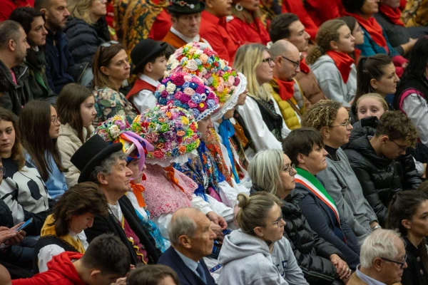 Pilgrims listen to Pope Francis’ address during his general audience on Wednesday, Dec. 11, 2024, in the Paul VI Audience Hall at the Vatican. Credit: Daniel Ibañez/CNA