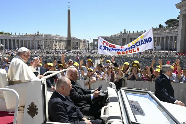 Pope Francis arrives at his general audience on Wednesday, June 5, 2024, in St. Peter’s Square at the Vatican. Credit: Vatican Media