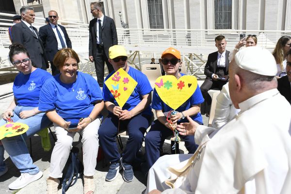 Pope Francis meets with pilgrims gathered in St. Peter’s Square for his general audience on Wednesday, June 12, 2024. Credit: Vatican Media