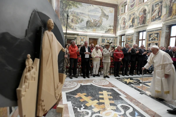 Pope Francis meets with the delegations of the Diocese of Aosta, Italy, and the Congregation of the Canons of Great Saint Bernard on Nov. 11, 2024, in the Apostolic Palace at the Vatican. Credit: Vatican Media