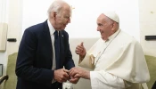 Pope Francis meets with U.S. President Joe Biden on Friday, June 14, 2024, after a session at the G7 summit, which is being held June 13–15 in the southern Italian region of Puglia.