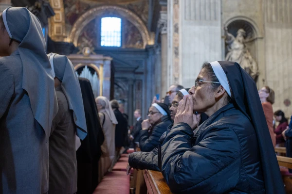 Religious sisters pray during a Mass of suffrage for deceased cardinals and bishops celebrated by Pope Francis in St. Peter’s Basilica on Nov. 4, 2024, at the Vatican. Credit: Daniel Ibañez/CNA