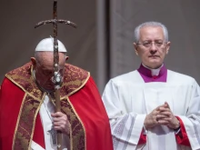 Pope Francis prays during a Mass of suffrage for deceased cardinals and bishops in St. Peter’s Basilica on Nov. 4, 2024, at the Vatican.