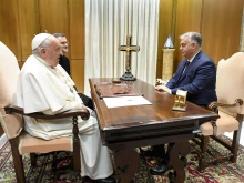 Pope Francis meets with Hungarian Prime Minister Viktor Orbán on Dec. 4, 2024, at the Vatican.