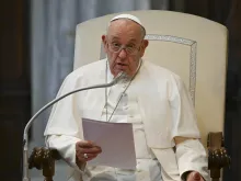 Pope Francis addresses the faithful during second vespers on the feast of Our Lady of the Snows at the Basilica of St. Mary Major on Aug. 5, 2024.