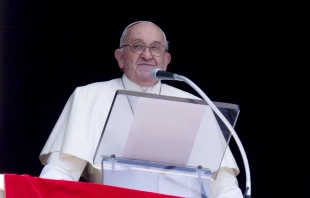 Pope Francis addresses pilgrims gathered in St. Peter’s Square at the Vatican after the recitation of the Regina Caeli prayer on April 14, 2024. Credit: Vatican Media