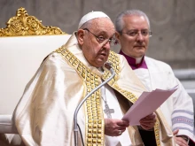 Pope Francis presides over vespers and the Te Deum of thanksgiving in St. Peter’s Basilica on Dec. 31, 2024, at the Vatican.