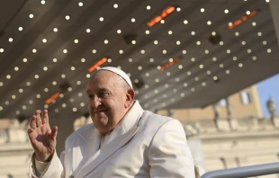 Pope Francis waves to pilgrims gathered in St. Peter’s Square for his Wednesday general audience on Dec. 4, 2024. Credit: Vatican Media