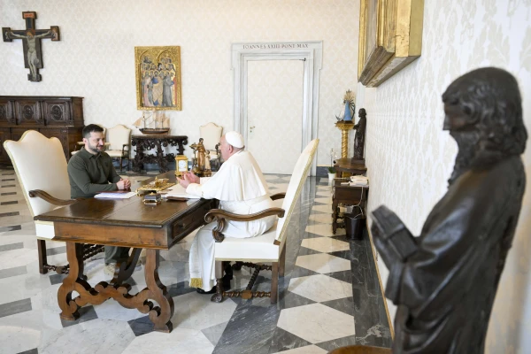 Ukraine President Volodymyr Zelenskyy meets with Pope Francis at the Vatican on Friday, Oct. 11, 2024. Credit: Vatican Media