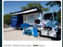 Planned Parenthood mobile van parked outside the Democratic National Convention offering free abortions and vasectomies.