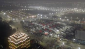 An aerial view of tents installed at Sangam ahead of Maha Kumbh Mela in Prayagraj on Jan. 7, 2025.