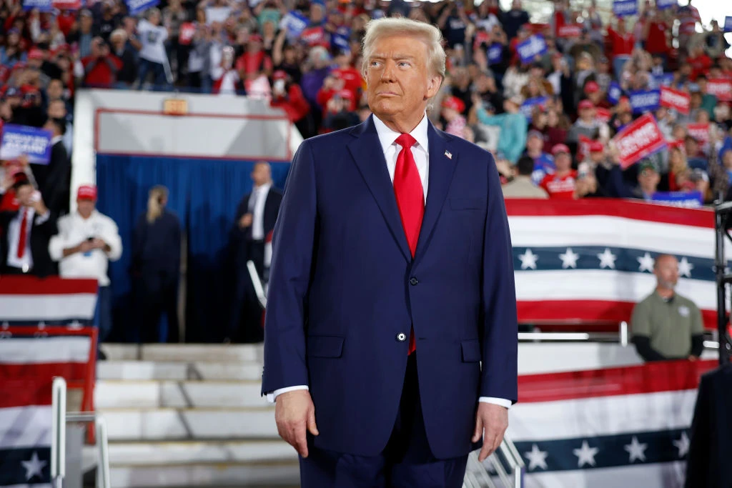 Donald Trump takes the stage during a campaign rally at the J.S. Dorton Arena on Nov. 4, 2024, in Raleigh, North Carolina.?w=200&h=150