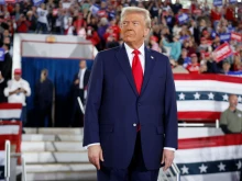 Donald Trump takes the stage during a campaign rally at the J.S. Dorton Arena on Nov. 4, 2024, in Raleigh, North Carolina.