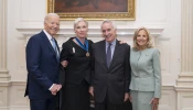 President Joe Biden awarded the Medal of Freedom to former Planned Parenthood president Cecile Richards, photographed here with Kirk Adams and First Lady Jill Biden, in a photo posted to his X account, Nov. 20, 2024.