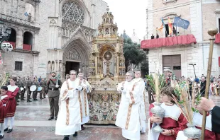 There are 159 sculptures adorning the monstrance used in the annual Corpus Christi procession in Valencia, Spain, including biblical scenes from the Old Testament up to the Good Shepherd and the risen Christ. The apostles and doctors of the Church adorn the host and Eucharistic miracles are depicted. Saints particularly devoted to the Eucharist are part of the multitude of adorers, as is Pope Pius X, known as the "pope of the Eucharist" since he encouraged frequent reception of the sacrament and lowered the age for first Communion. June 2, 2024. Credit: Archivalencia/Catedral VLC