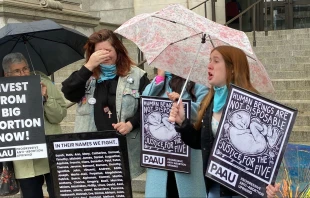 Progressive Anti-Abortion Uprising holds a protest outside the office of District of Columbia mayor Muriel Bowser, April 7, 2022. Katie Yoder/CNA.