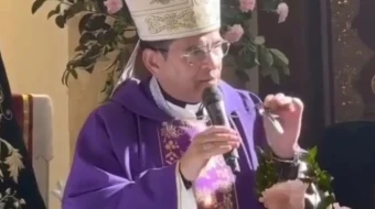 Exiled Bishop Rolando Álvarez speaks at a Mass in Seville, Spain, on Dec. 19, 2024.