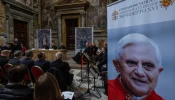 The Joseph Ratzinger-Benedict XVI Vatican Foundation awards the Ratzinger Prize to Notre Dame theologian Cyril O’Regan and Japanese sculptor Etsurō Sotoo at in a ceremony at the Vatican on Nov. 22, 204.