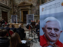 The Joseph Ratzinger-Benedict XVI Vatican Foundation awards the Ratzinger Prize to Notre Dame theologian Cyril O’Regan and Japanese sculptor Etsurō Sotoo at in a ceremony at the Vatican on Nov. 22, 204.