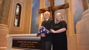 Ray Kapaun, the nephew of Servant of God Father Emil Kapaun, and his wife, Lee, at the Cathedral of the Immaculate Conception in Wichita, Kansas, on the day of Father Kapaun's funeral.