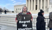 Laura Brown speaks at the steps of the U.S. Supreme Court on Jan. 24, 2025, about why she regrets her abortion.