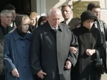 Mikhail Gorbachev (center), at the funeral of his wife, Raisa, Sept. 23, 1999.