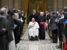 Pope Francis greets participants in the International Congress on the future of Theology promoted by the Dicastery for Culture and Education, Dec. 9, 2024.