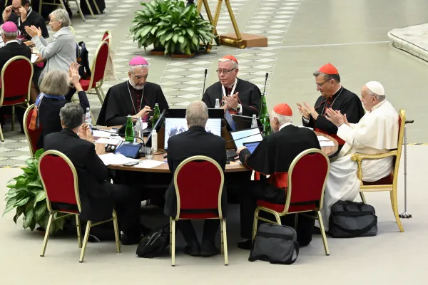 Pope Francis and delegates at the Synod on Synodality at the conclusion of the assembly on Oct. 28, 2023. Credit: Vatican Media