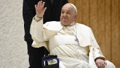 Pope Francis greets pilgrims from his wheelchair during the Saturday Jubilee audience in the Vatican’s Audience Hall, Jan. 11, 2025