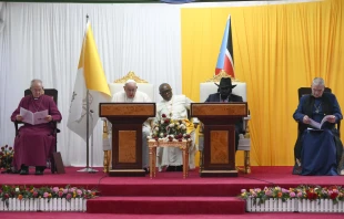 Pope Francis addresses South Sudan’s government and members of the diplomatic corps Feb. 3, 2023. Vatican Media